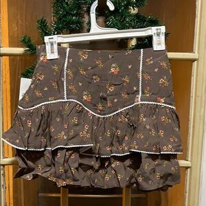 Forever 21 Brown Floral Tiered Skirt